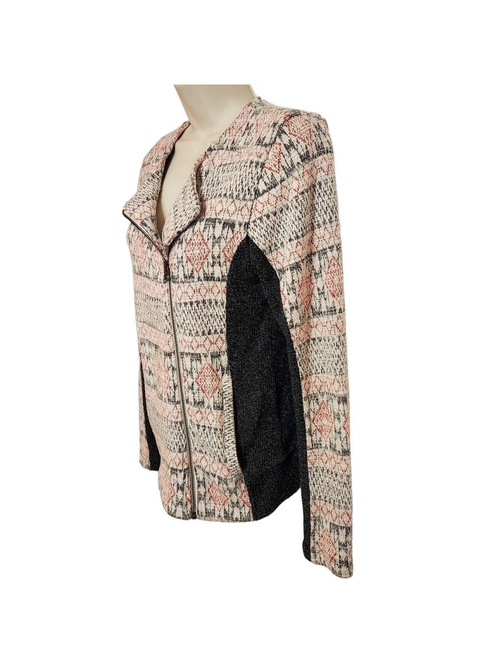 Lucky Brand Asymmetrical Zip Tribal Knit Sweater Jacket Small - Picture 3 of 12